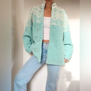 Vintage Teddy Jacket Sherpa Fleece Winter Print Women's Size Large